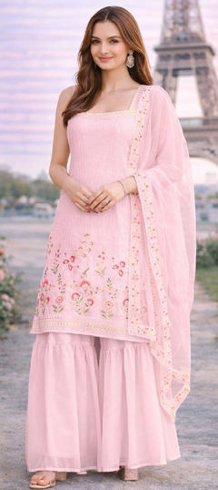 Pink and Majenta color Salwar Kameez in Georgette fabric with Embroidered, Sequence work