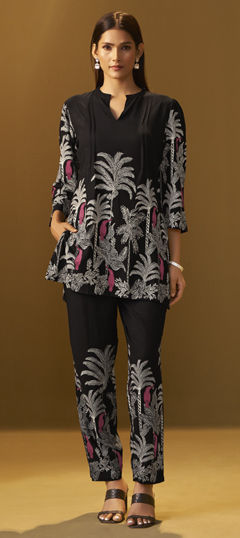 Black and Grey color Co-ords Set in Rayon fabric with Floral, Printed work