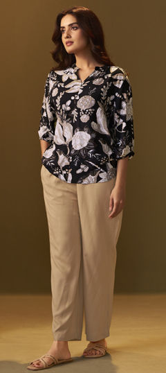 Black and Grey color Co-ords Set in Rayon, Viscose fabric with Printed work