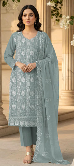 Blue color Salwar Kameez in Faux Georgette fabric with Embroidered, Sequence, Thread work