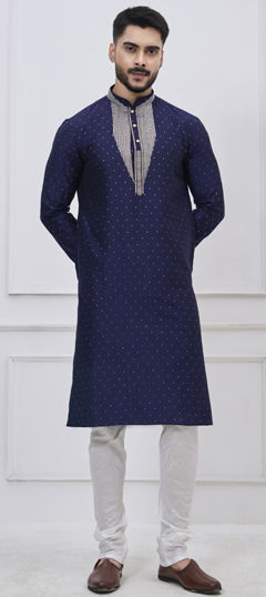 Blue color Kurta Pyjamas in Silk fabric with Embroidered, Sequence, Thread work