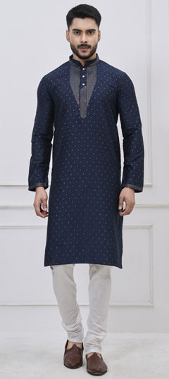 Blue color Kurta Pyjamas in Silk fabric with Embroidered, Sequence, Thread work