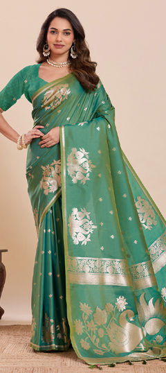 Green color Saree in Art Silk fabric with Weaving, Zari work