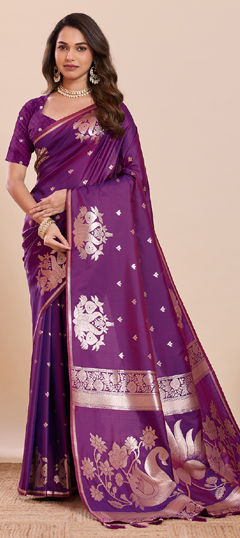 Purple and Violet color Saree in Art Silk fabric with Weaving, Zari work