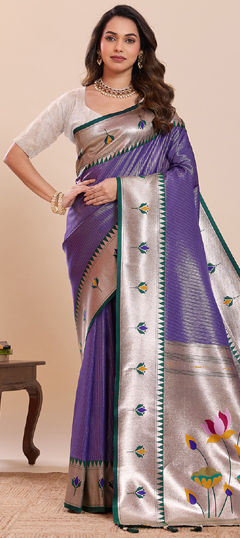 Purple and Violet color Saree in Art Silk fabric with Weaving, Zari work
