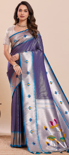Blue color Saree in Art Silk fabric with Weaving, Zari work