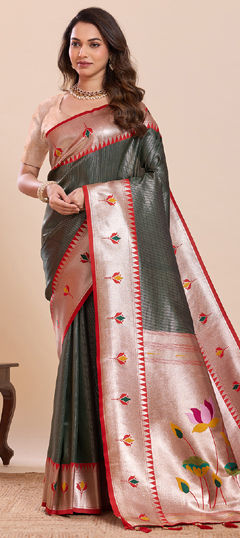 Green color Saree in Art Silk fabric with Weaving, Zari work