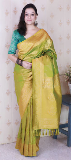 Green color Saree in Art Silk fabric with Weaving, Zari work