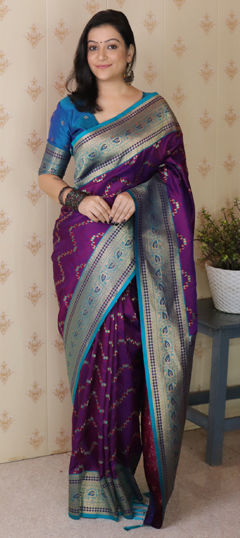 Purple and Violet color Saree in Banarasi Silk fabric with Weaving, Zari work