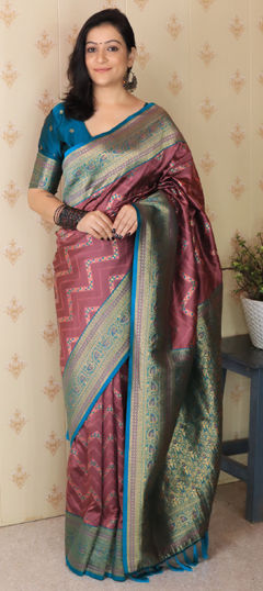 Purple and Violet color Saree in Banarasi Silk fabric with Weaving, Zari work