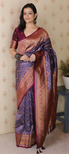 Purple and Violet color Saree in Banarasi Silk fabric with Weaving, Zari work