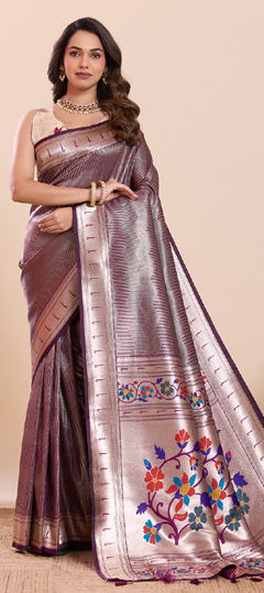 Purple and Violet color Saree in Art Silk fabric with Weaving, Zari work