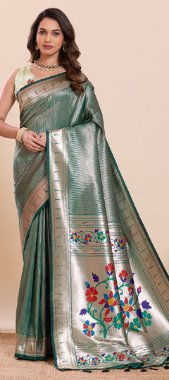Green color Saree in Art Silk fabric with Weaving, Zari work