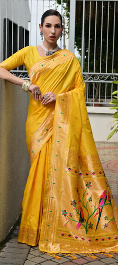 Yellow color Saree in Banarasi Silk fabric with Weaving, Zari work
