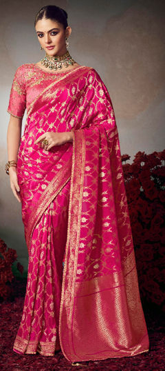 Pink and Majenta color Saree in Chiffon fabric with Embroidered, Lace, Sequence work