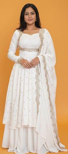 White and Off White color Salwar Kameez in Silk fabric with Embroidered, Sequence, Thread work
