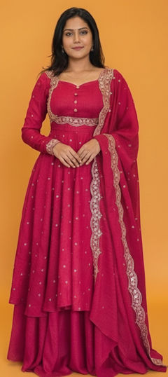 Pink and Majenta color Salwar Kameez in Silk fabric with Embroidered, Sequence, Thread work