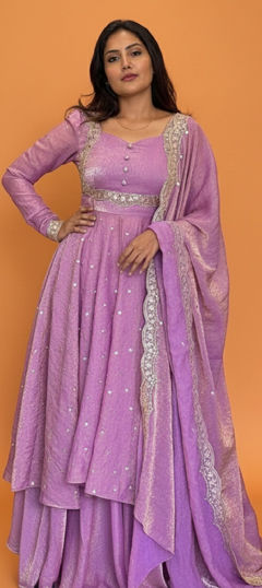 Purple and Violet color Salwar Kameez in Silk fabric with Embroidered, Sequence, Thread work