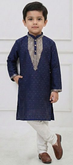 Blue color Boys Kurta Pyjama in Silk fabric with Thread work