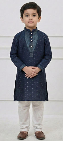 Blue color Boys Kurta Pyjama in Silk fabric with Thread work