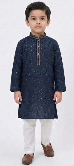 Blue color Boys Kurta Pyjama in Silk fabric with Thread work