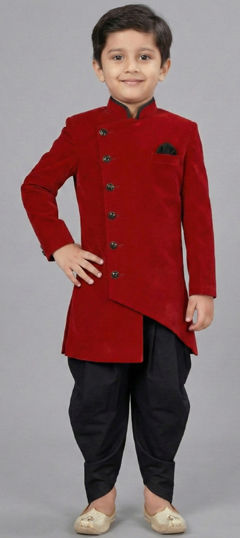 Red and Maroon color Boys Dhoti Kurta in Dupion Silk fabric with Thread work