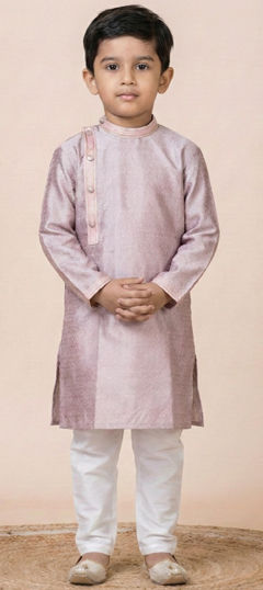 Pink and Majenta color Boys Kurta Pyjama in Jacquard fabric with Weaving work