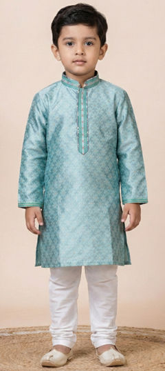 Green color Boys Kurta Pyjama in Jacquard fabric with Weaving work