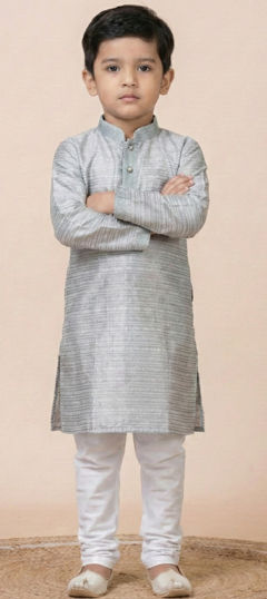 Black and Grey color Boys Kurta Pyjama in Jacquard fabric with Weaving work