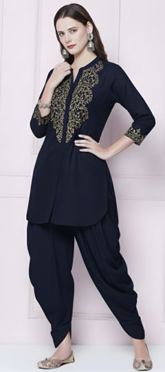 Blue color Co-ords Set in Rayon fabric with Embroidered, Sequence work