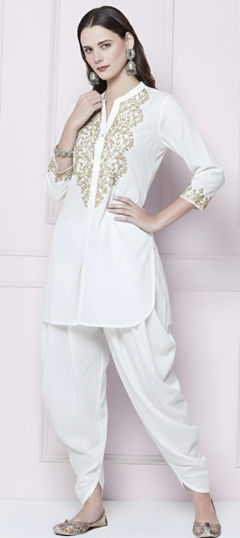 White and Off White color Co-ords Set in Rayon fabric with Embroidered, Sequence work
