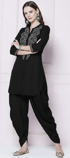 Black and Grey color Co-ords Set in Rayon fabric with Embroidered, Sequence work