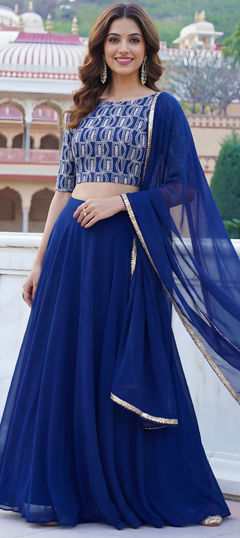 Blue color Lehenga in Georgette fabric with Embroidered, Sequence, Thread, Zari work