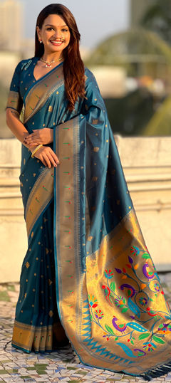 Blue color Saree in Silk fabric with Weaving work