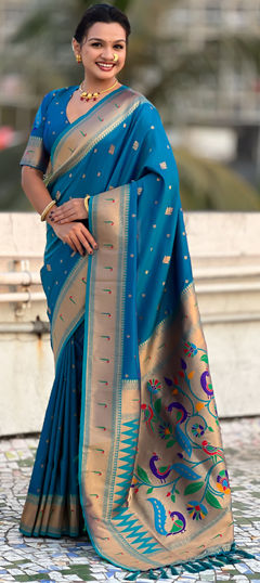 Blue color Saree in Silk fabric with Weaving work