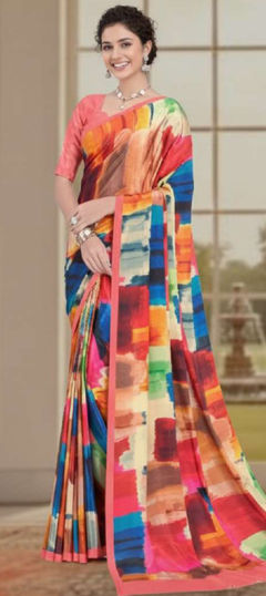 Multicolor color Saree in Crepe Silk fabric with Digital Print work