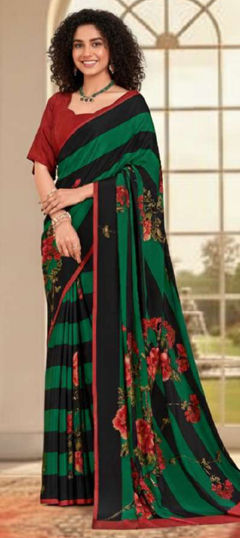 Black and Grey, Green color Saree in Crepe Silk fabric with Digital Print work