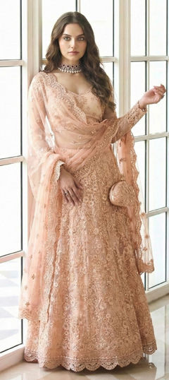 Pink and Majenta color Lehenga in Net fabric with Embroidered, Resham, Thread work