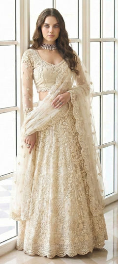 White and Off White color Lehenga in Net fabric with Embroidered, Resham, Thread work