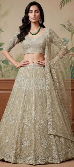 Gold color Lehenga in Net fabric with Sequence work