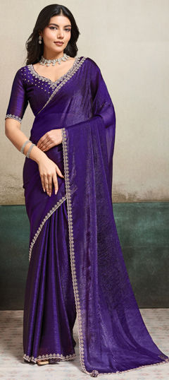 Purple and Violet color Saree in Chiffon fabric with Zircon work