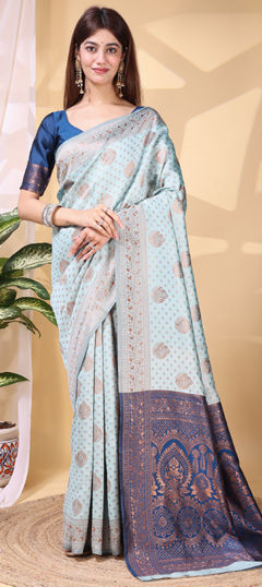 Blue color Saree in Litchi Silk fabric with Weaving work