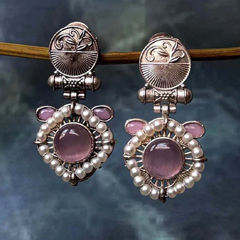 Gold Rodium Polish Pink and Majenta color Earrings in Brass, Metal Alloy studded with Beads, CZ Diamond