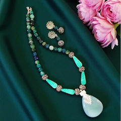 Enamel Blue color Necklace in Brass, Metal Alloy studded with Beads