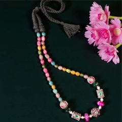 Enamel Multicolor color Necklace in Brass, Metal Alloy studded with Beads