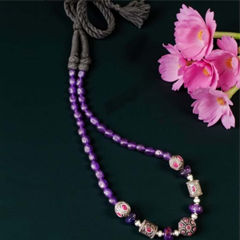 Enamel Purple and Violet color Necklace in Brass, Metal Alloy studded with Beads