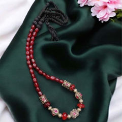 Enamel Red and Maroon color Necklace in Brass, Metal Alloy studded with Beads