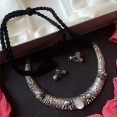 Silver Rodium Polish Blue color Necklace in Brass, Metal Alloy studded with CZ Diamond