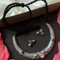 Silver Rodium Polish Multicolor color Necklace in Brass, Metal Alloy studded with CZ Diamond
