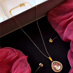 Gold Rodium Polish Beige and Brown color Pendant in Brass, Metal Alloy studded with CZ Diamond